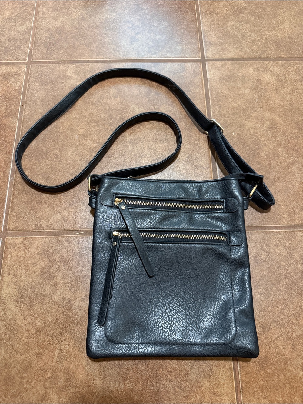 Everyday Black Crossbody Bag with Double Zip Pockets